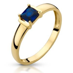 Złoty pierścionek z kwadratowym szafirem - P01091S-Y - Marandgold