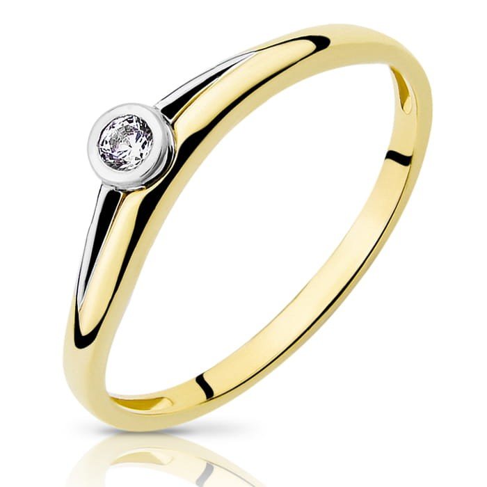 Finezyjny złoty pierścionek z cyrkonią - P0777 - Marand