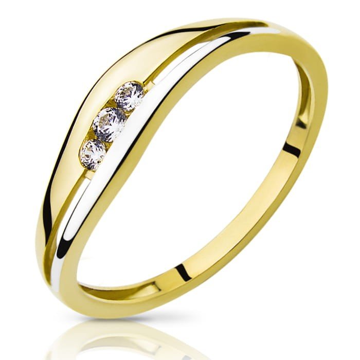 Finezyjny złoty pierścionek z 3 cyrkoniami - P0778 - Marand