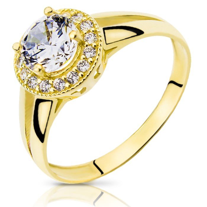 Złoty pierścionek z dużą cyrkonią - P0738 - Marand