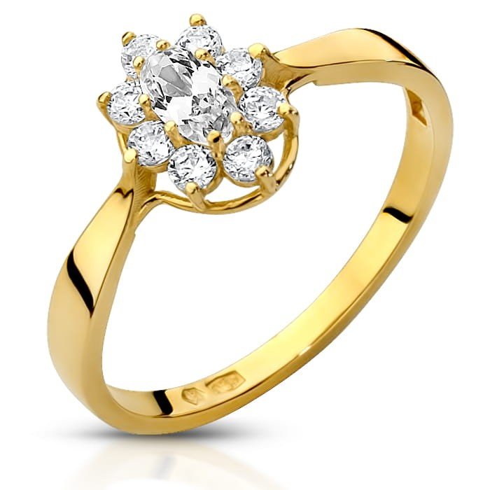 Złoty pierścionek z cyrkoniami Markiza Karmazycja - P0743 - Marand