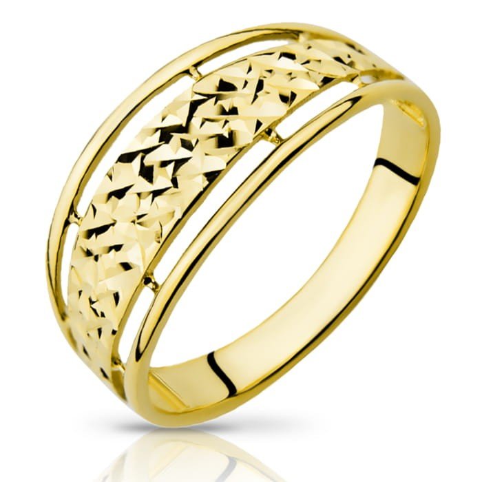 Złoty pierścionek z fakturą diamentową 14K - P0711 - Marand