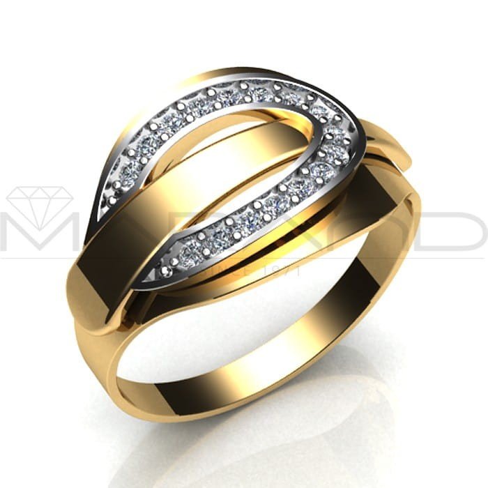 Złoty pierścionek z cyrkoniami w formie paska z klamerką - P0707 - Marand