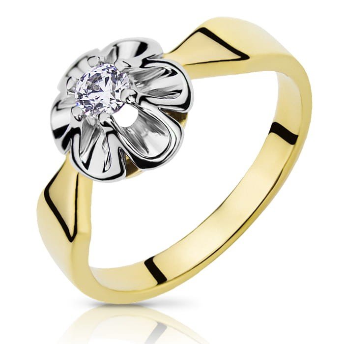 Złoty pierścionek zaręczynowy z brylantem 0,10ct - P0716D-Y - Marand