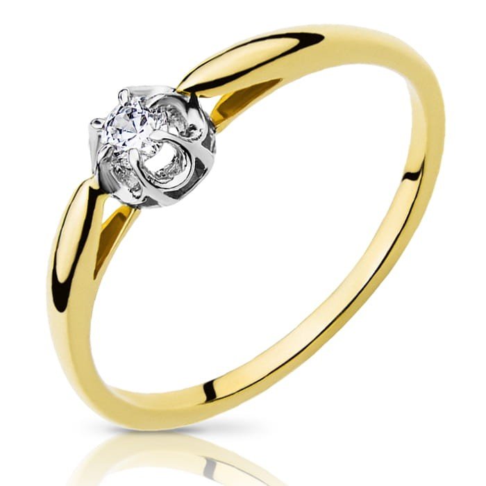 Złoty pierścionek z brylantem 0,10ct - P0754D-Y - Marand