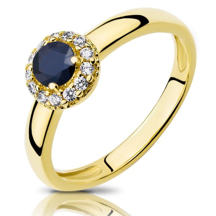 Złoty pierścionek zaręczynowy z SZAFIREM i diamentami - P0752SD-Y - Marand