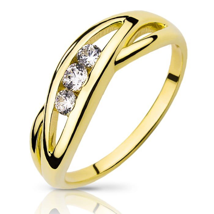 Złoty pierścionek z trzema cyrkoniami przeplatany - P0858C-Y333 - Marand