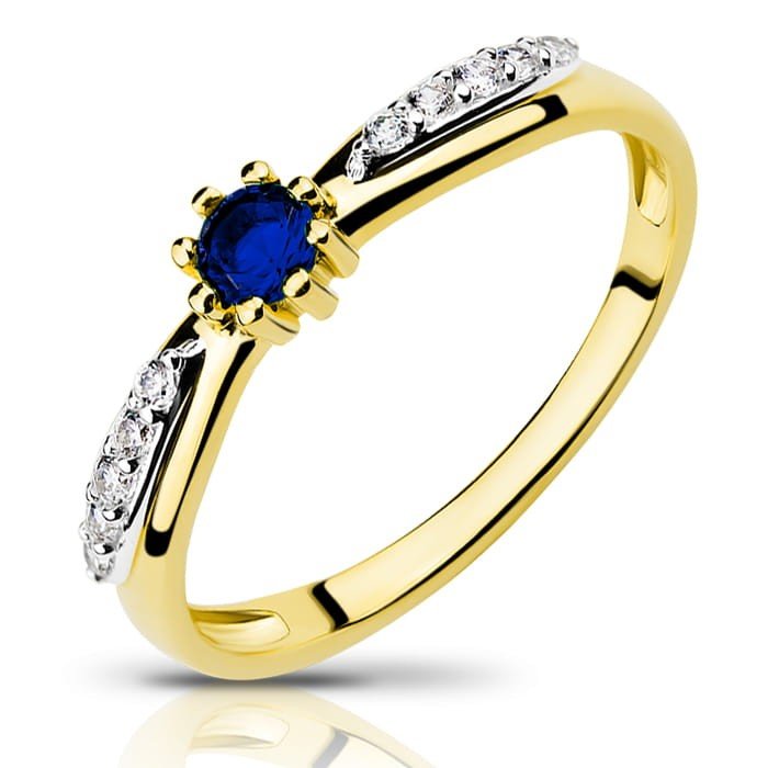 Złoty pierścionek z szafirem i cyrkoniami MAESTRIA - P0865S - Marand