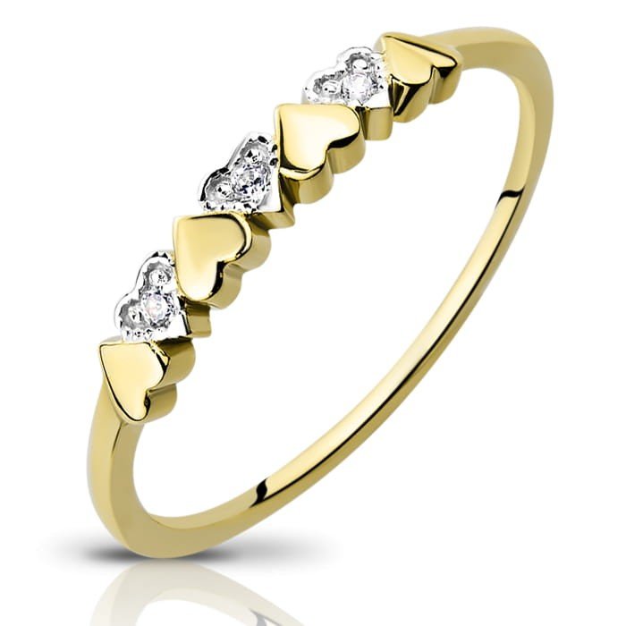 Złoty pierścionek z diamentami w naprzemiennych Sercach 0.02ct - P0974D-Y - Marand