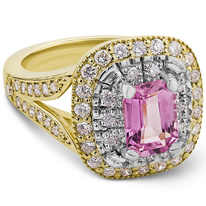 Złoty pierścionek z brylantami 0.76ct i różowym szafirem 1.06ct - P0979SD_Y - Marand