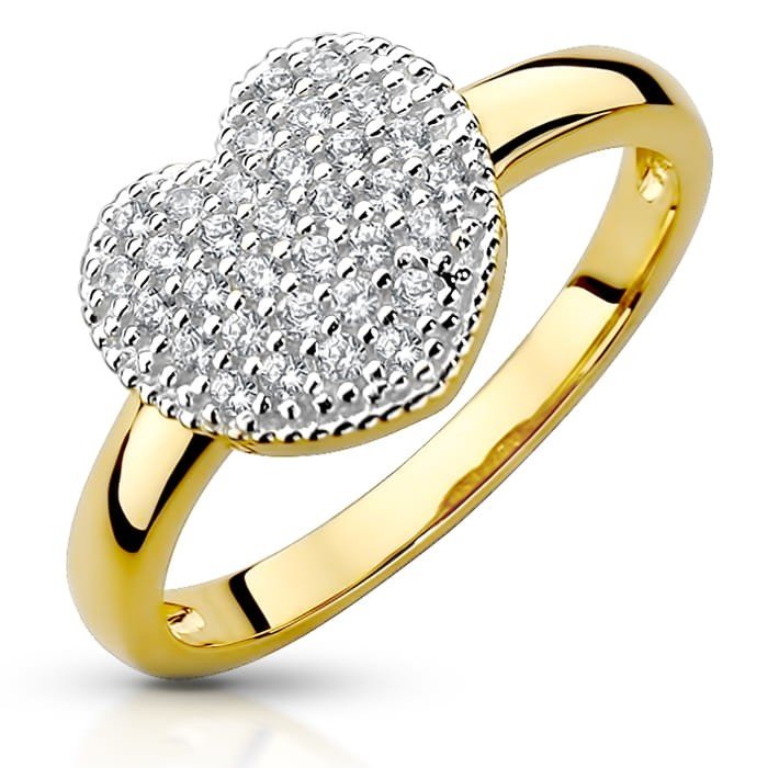 Złoty pierścionek duże Serce z cyrkoniami - P0962 - Marand