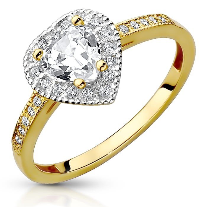 Złoty pierścionek z cyrkonią w kształcie Serca - P0965 - Marand