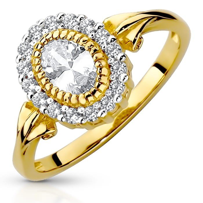Wytworny złoty pierścionek z cyrkoniami MARIA TERESA - P0993 - Marand