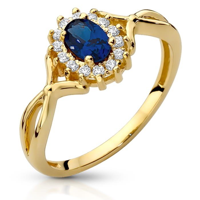 Złoty pierścionek z Szafirem 0.60ct i brylantami - P01002SD-Y - Marand