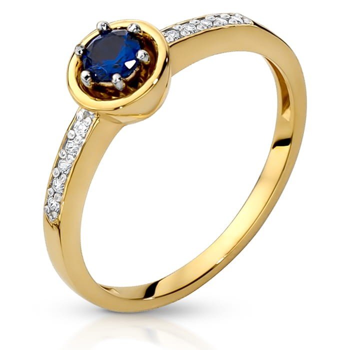 Złoty pierścionek zaręczynowy z Szafirem i cyrkoniami - P0997S - Marand