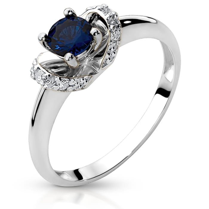Złoty pierścionek zaręczynowy z Szafirem i brylantami - P01011SD-W - Marand