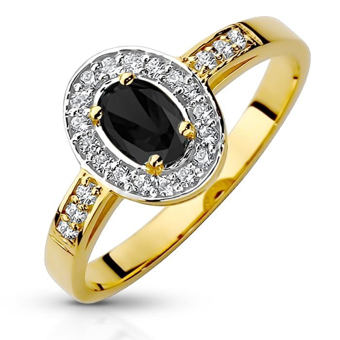 Złoty pierścionek z czarną cyrkonią 333 - P0709O-333 - Marand