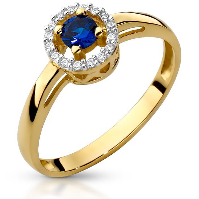 Złoty pierścionek z szafirem i cyrkoniami - P01030SC-Y - Marand