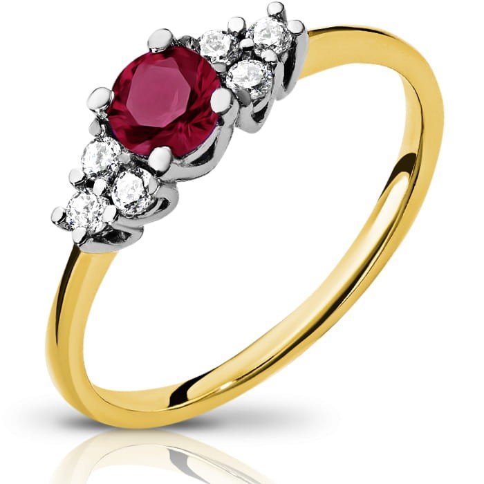 Złoty pierścionek z Rubinem i brylantami FORTUNA - P01018RD-Y - Marand