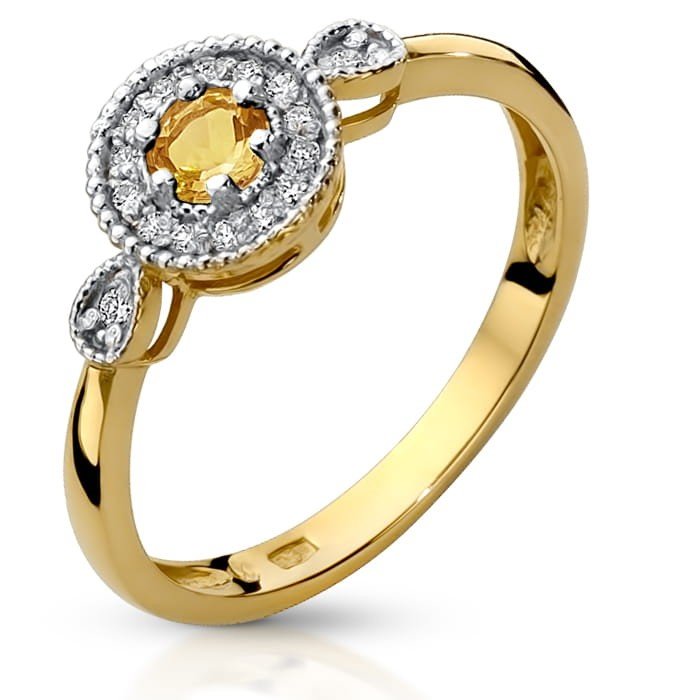 Złoty pierścionek zaręczynowy z Cytrynem 0.30ct i diamentami AURORA - P0940CYD_Y - Marand