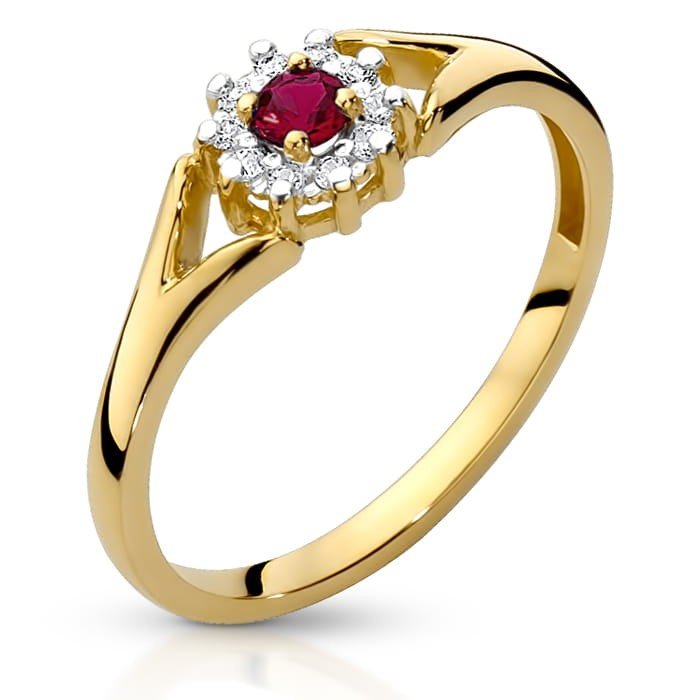 Złoty pierścionek z Rubinem i brylantami Markiza Karmazycja - P0998RD-Y - Marand