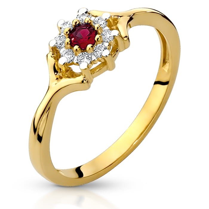 Złoty pierścionek z Rubinem i brylantami Markiza Karmazycja - P01003RD-Y - Marand