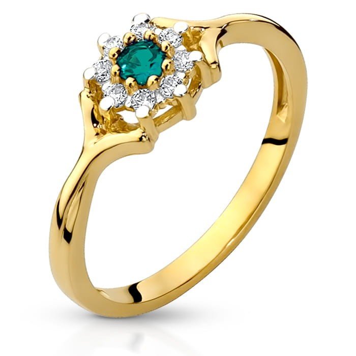 Złoty pierścionek z Szmaragdem i brylantami Markiza Karmazycja - P01003ED-Y - Marand