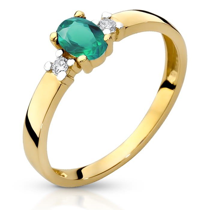 Złoty pierścionek z Szmaragdem i brylantami - P0995ED-Y - Marand