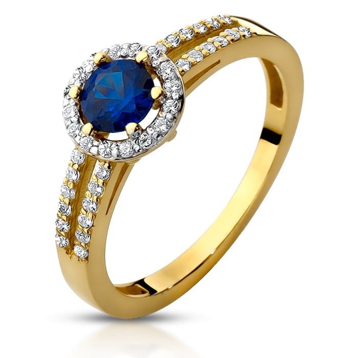 Złoty pierścionek z szafirem i cyrkoniami - P01043 - Marand