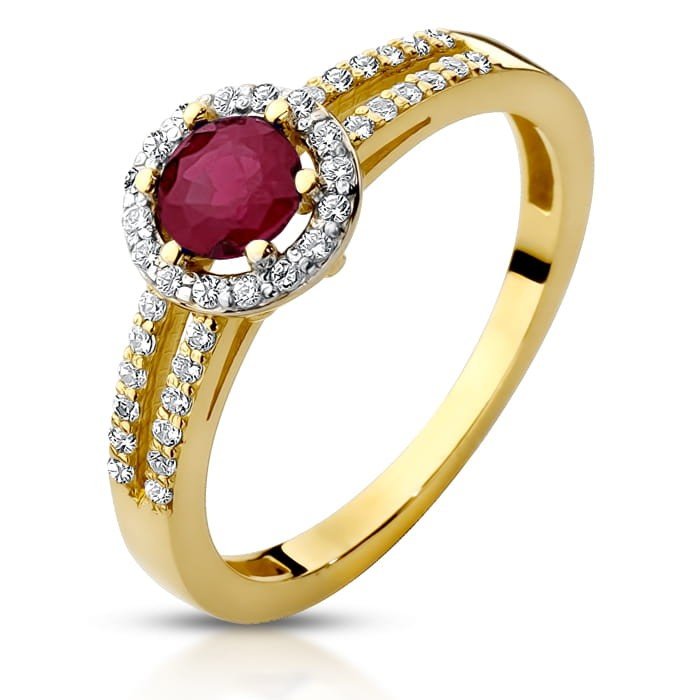 Złoty pierścionek z Rubinem 0.50ct i brylantami - P01043RD-Y - Marand