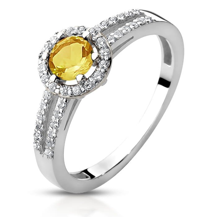 Złoty pierścionek z Cytrynem i brylantami - P01043CYD-W - Marand