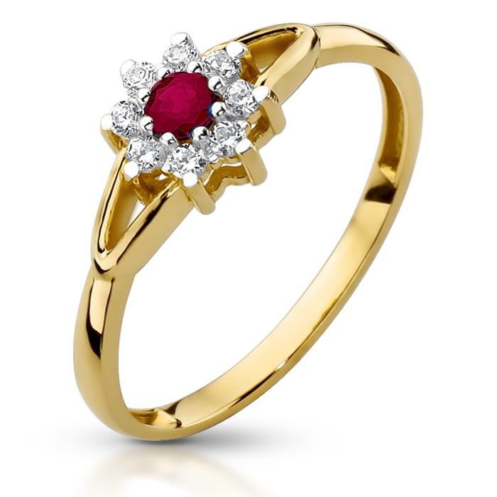 Złoty pierścionek z Rubinem i brylantami Markiza Karmazycja - P01013RD-Y - Marand