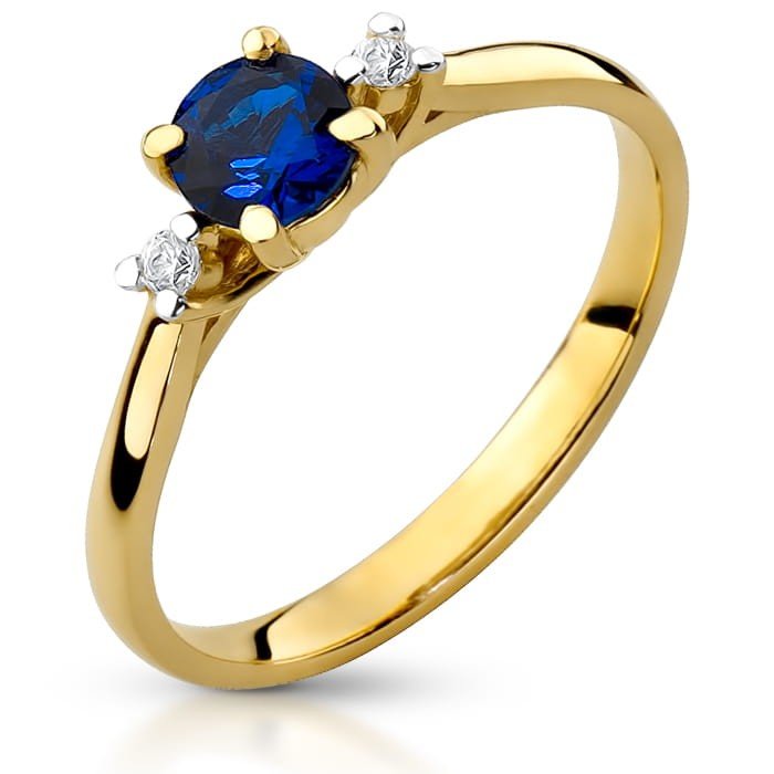 Złoty pierścionek z Szafirem i cyrkoniami - P01025SC-Y - Marand
