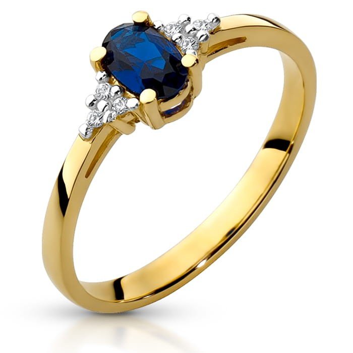 Złoty pierścionek z owalnym Szafirem i cyrkoniami - P01031SC-Y - Marand