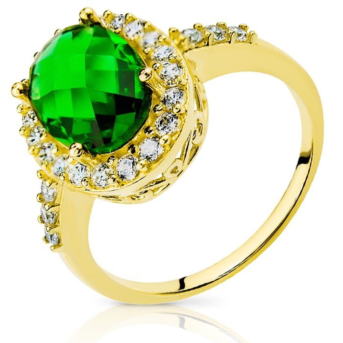 Złoty pierścionek z szmaragdem i cyrkoniami ELEGANCJA 333 - P0811E-333 - Marand
