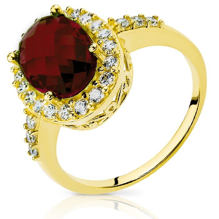 Złoty pierścionek z cyrkoniami i Granatem ELEGANCJA 333 - P0811G-333 - Marand