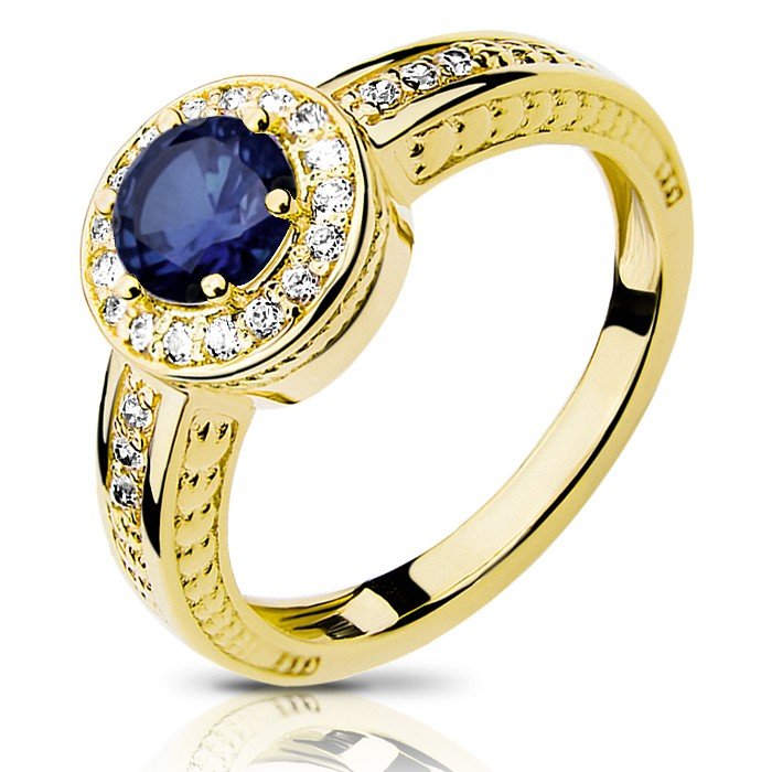 Złoty pierścionek z szafirem 0,86ct i brylantami ELLE - P0751SD-Y - Marand