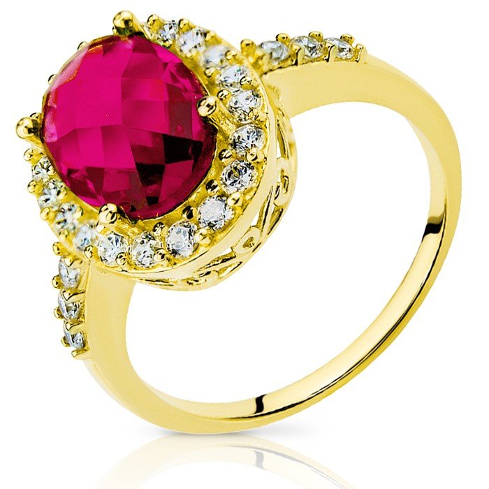 Złoty pierścionek z Rubinem i cyrkoniami ELEGANCJA - P0811R - Marand