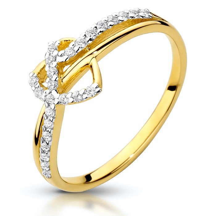 Złoty pierścionek z cyrkoniami zaplatane serce - P01045C-Y - Marand