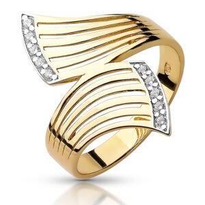 Złoty pierścionek z cyrkoniami skrzydełka