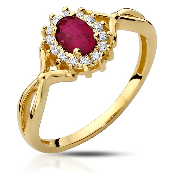 Złoty pierścionek z brylantami i rubinem 0.50ct - P01002RD-Y - Marand