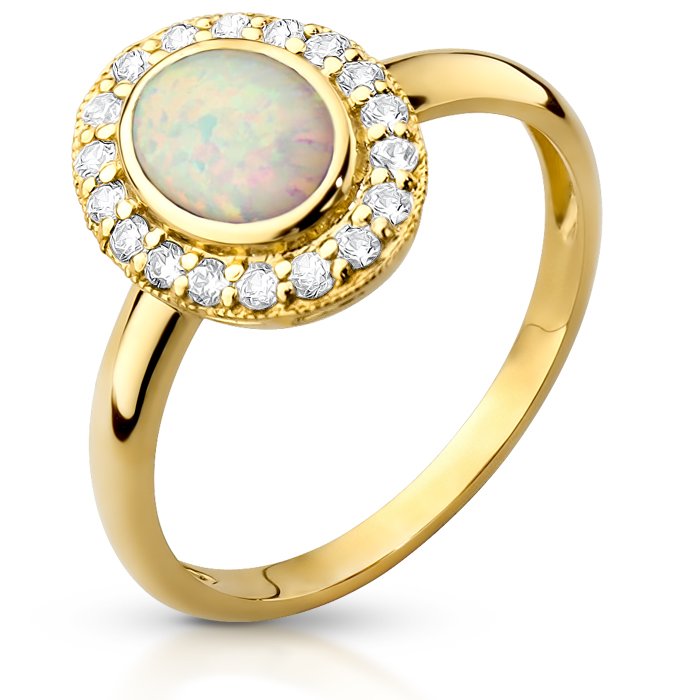 Złoty pierścionek z dużym owalnym Opalem i cyrkoniami pr.333 - P0741OPAL-Y333 - Marand
