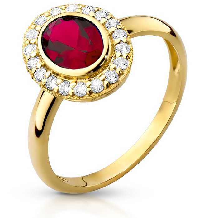 Złoty pierścionek z dużym owalnym czerwonym oczkiem i cyrkoniami pr.333 - P0741R-Y333 - Marand