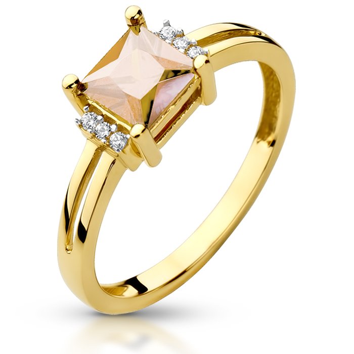 Złoty pierścionek z cyrkoniami i princess SZAMPAN - P01069SZ-Y333 - Marand