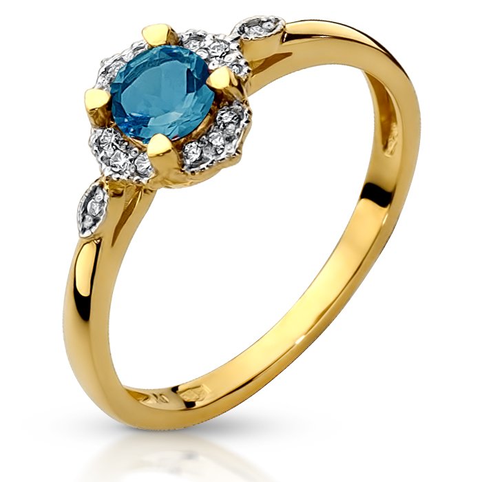 Złoty pierścionek z Topazem LONDON BLUE 0.50ct i brylantami IZABELLA - P0945TD-YLB - Marand