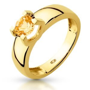 Złoty pierścionek z cytrynem naturalnym szeroki okazały