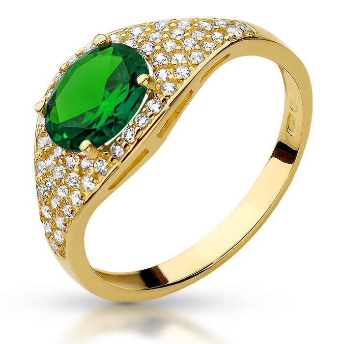 Złoty pierścionek z dużą zieloną cyrkonią