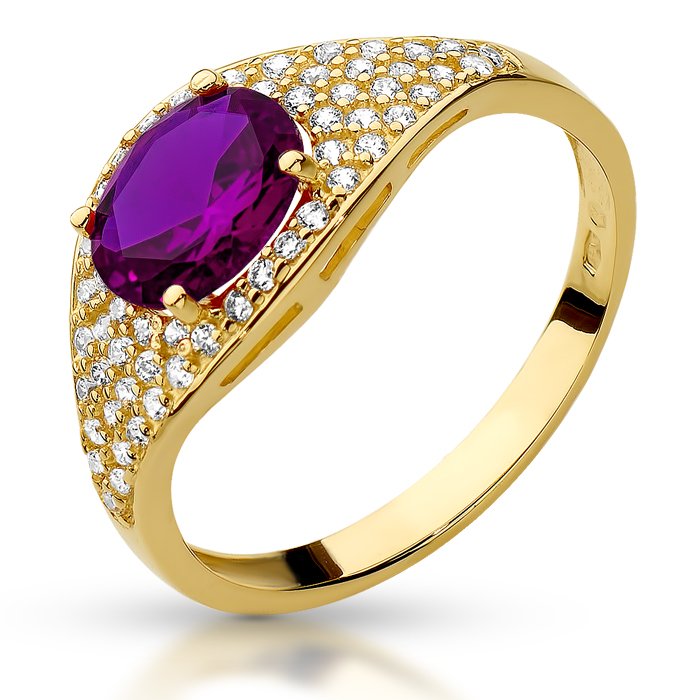 Złoty pierścionek z fioletową cyrkonią