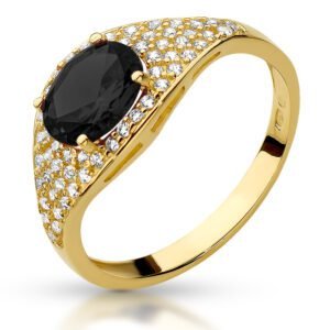 Złoty pierścionek z czarną cyrkonią