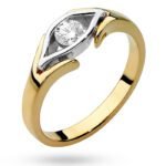 Złoty pierścionek zaręczynowy z brylantem, diamentem